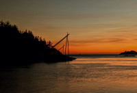 Stiger i solnedgangen